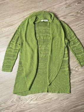 A Knitch Above Green Knit Cardigan Open Front Shawl  Lightweight Sweater Size S